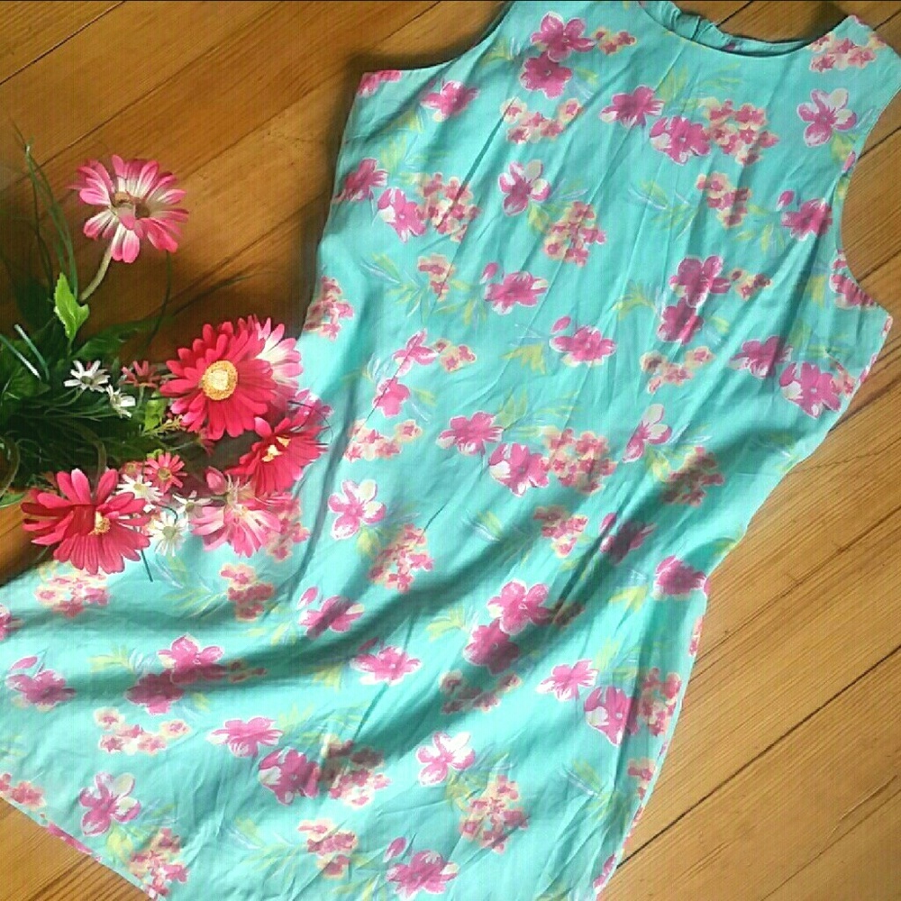 Floral Aqua Blue Sleeveless Dress
